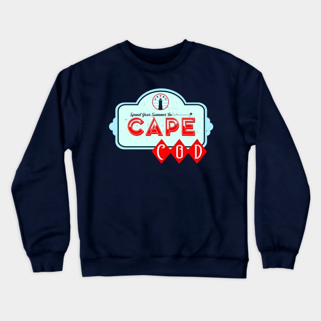 Spend Your Summer In Cape Cod Vintage Travel Billboard Crewneck Sweatshirt by TaliDe